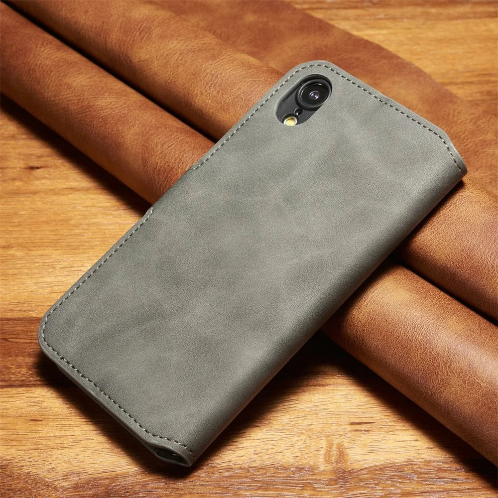 DG.MING Retro Style Leather Stand Case with Card Slots for iPhone XR 6.1 inch - Grey - 2