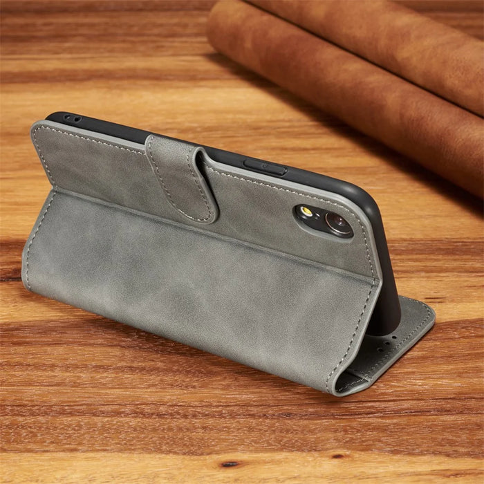 DG.MING Retro Style Leather Stand Case with Card Slots for iPhone XR 6.1 inch - Grey - 3