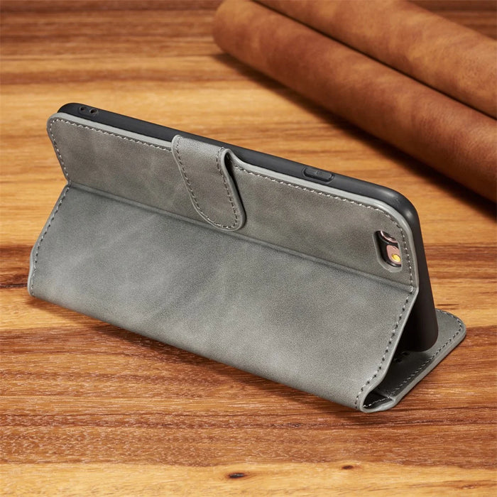 DG.MING Retro Style Wallet Leather Stand Case for iPhone 6s Plus / 6 Plus - Grey - 3