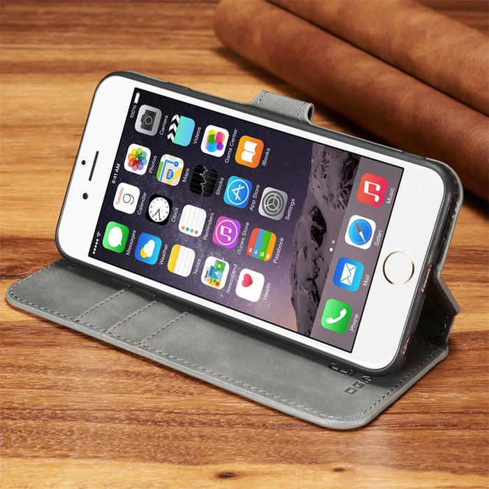 DG.MING Retro Style Wallet Leather Stand Case for iPhone 6s Plus / 6 Plus - Grey - 4