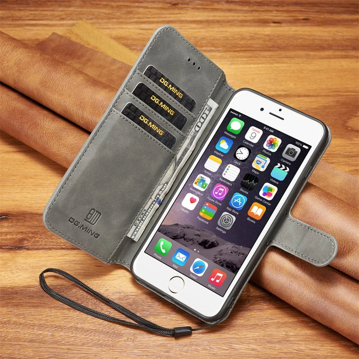 DG.MING Retro Style Wallet Leather Stand Case for iPhone 6s Plus / 6 Plus - Grey - 6