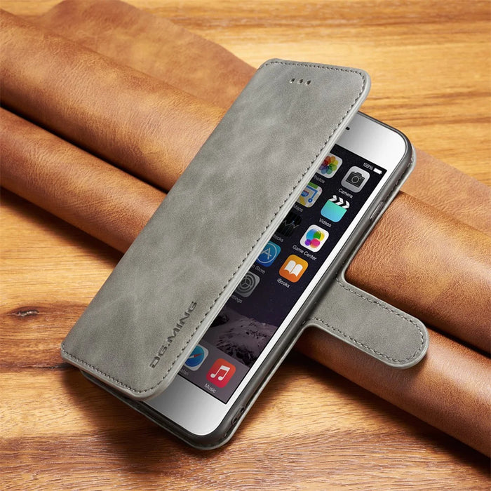 DG.MING Retro Style Wallet Leather Stand Case for iPhone 6s Plus / 6 Plus - Grey - 7