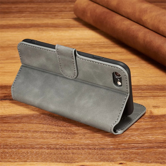 DG.MING Retro Style Wallet Cell Phone Cover for iPhone 7/8/SE (2022)/SE (2020) Leather Stand Case - Grey - 3