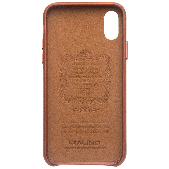 QIALINO For iPhone XR 6.1 inch Genuine Leather Coated PC Case Protection Mobile Phone Shell - Brown - 4