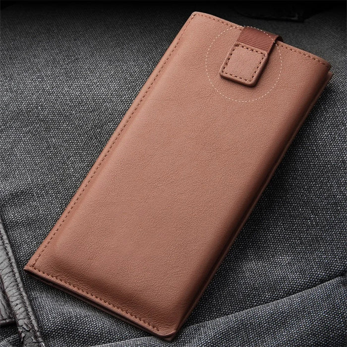 QIALINO Cowhide Leather Pouch Wallet Phone Case for iPhone XR 6.1 inch - Brown - 5