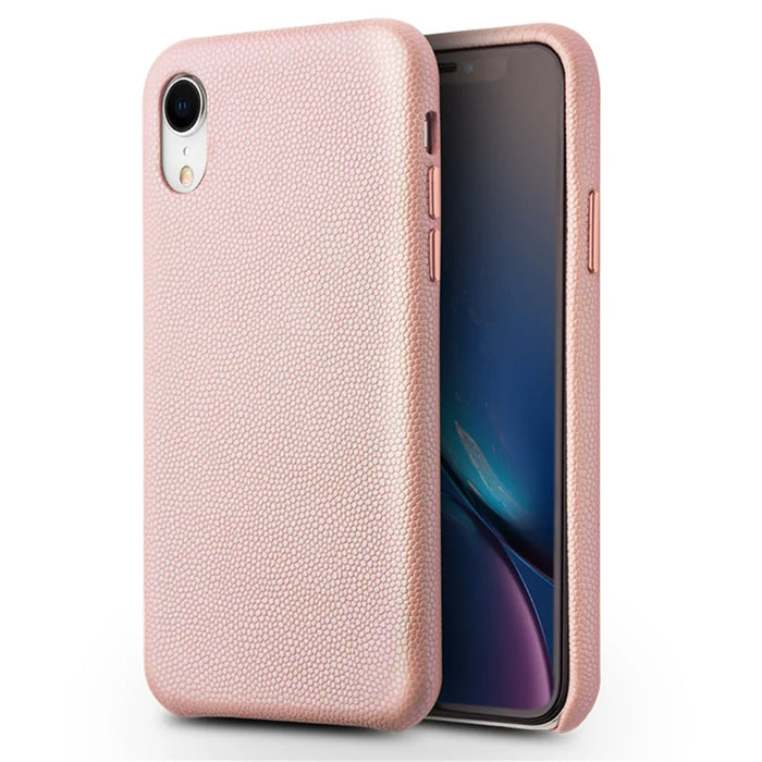 QIALINO Delicate Litchi Texture Calf Skin Genuine Leather Coated PC Back Shell for iPhone XR 6.1 inch - Pink - 1