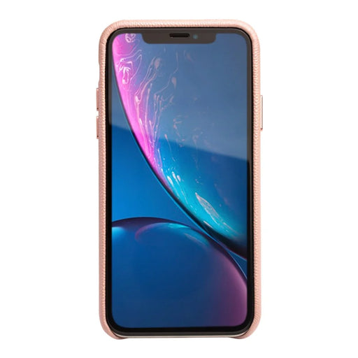 QIALINO Delicate Litchi Texture Calf Skin Genuine Leather Coated PC Back Shell for iPhone XR 6.1 inch - Pink - 2