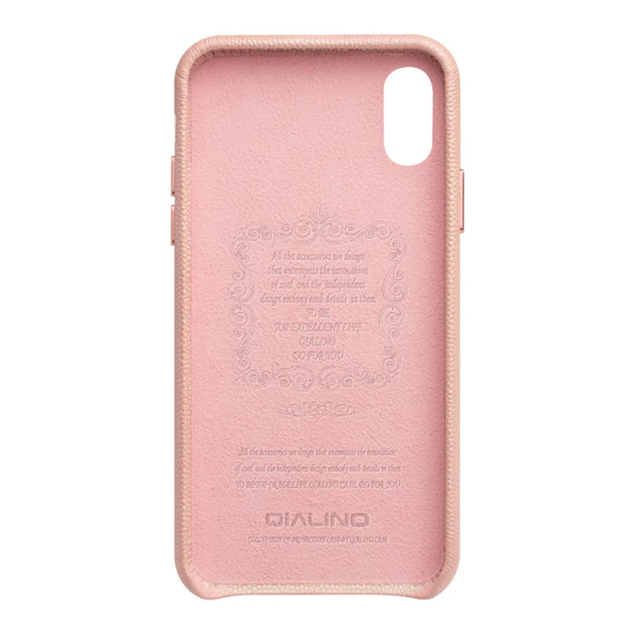 QIALINO Delicate Litchi Texture Calf Skin Genuine Leather Coated PC Back Shell for iPhone XR 6.1 inch - Pink - 3