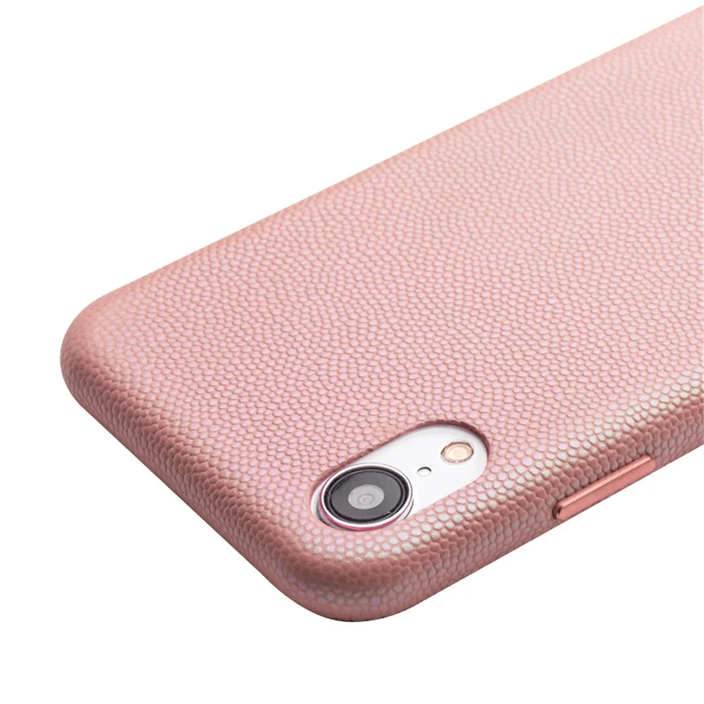 QIALINO Delicate Litchi Texture Calf Skin Genuine Leather Coated PC Back Shell for iPhone XR 6.1 inch - Pink - 6
