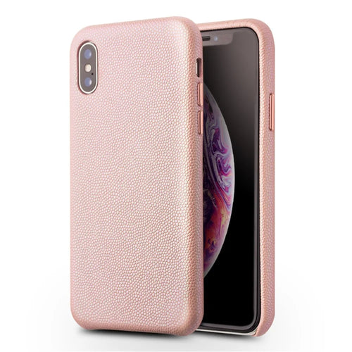 QIALINO Classic Litchi Texture Calf Skin Genuine Leather Coated PC Back Shell for iPhone XS Max 6.5 inch - Pink - 1