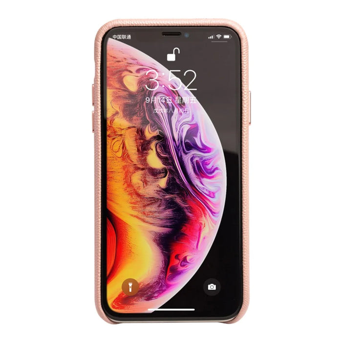 QIALINO Classic Litchi Texture Calf Skin Genuine Leather Coated PC Back Shell for iPhone XS Max 6.5 inch - Pink - 2