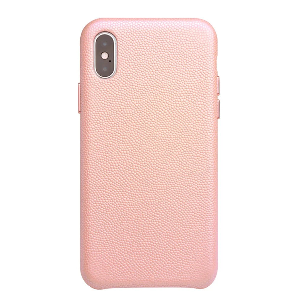 QIALINO Classic Litchi Texture Calf Skin Genuine Leather Coated PC Back Shell for iPhone XS Max 6.5 inch - Pink - 3