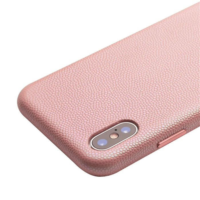 QIALINO Classic Litchi Texture Calf Skin Genuine Leather Coated PC Back Shell for iPhone XS Max 6.5 inch - Pink - 6