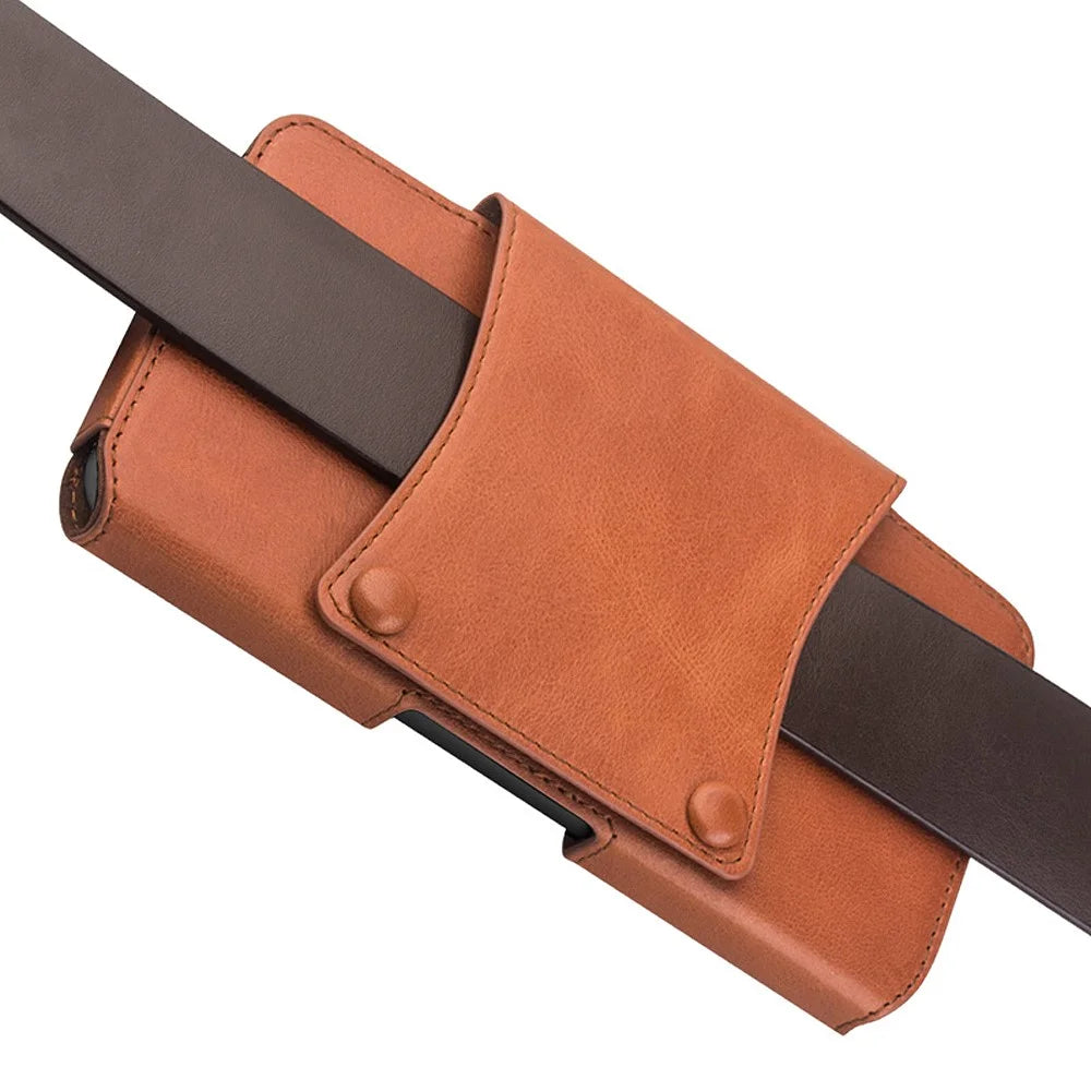 QIALINO For iPhone XR 6.1 inch / iPhone XS Max 6.5 inch Genuine Cow Leather Holster Case Phone Belt Hanging Bag, 16x9cm - Brown - 5
