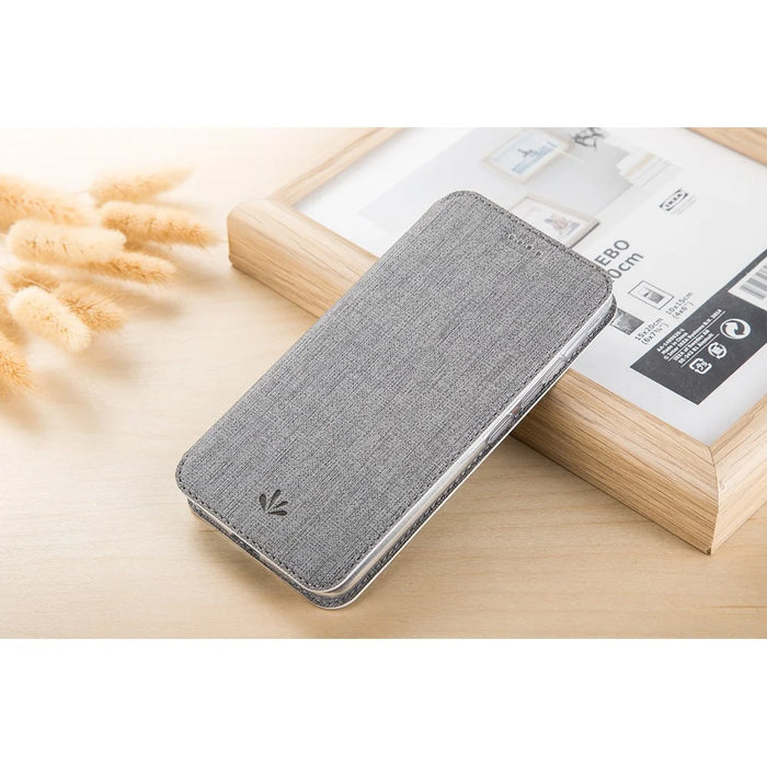 VILI DMX Cross Texture PU Leather Stand Cover with Card Slots for iPhone XR 6.1 inch - Grey - 1