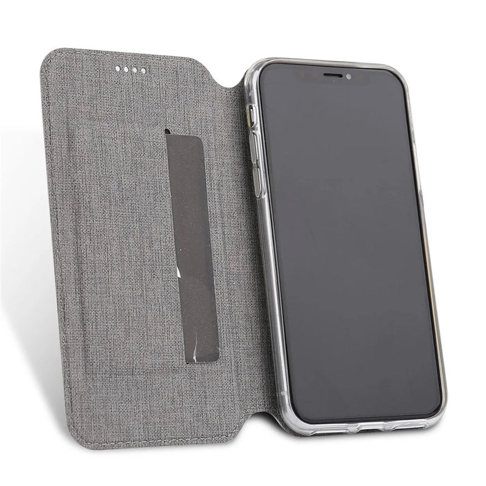 VILI DMX Cross Texture PU Leather Stand Cover with Card Slots for iPhone XR 6.1 inch - Grey - 5