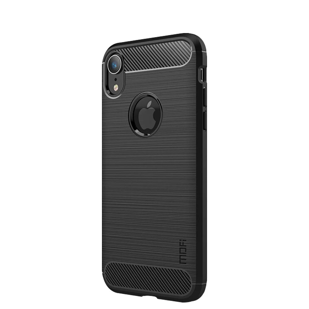 MOFI Carbon Fiber Texture Brushed TPU Phone Case for iPhone XR 6.1 inch - Black - 1