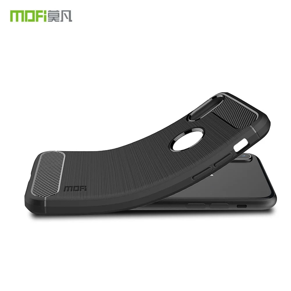 MOFI Carbon Fiber Texture Brushed TPU Back Case with Apple Logo for iPhone XS/X 5.8-inch - Black - 3