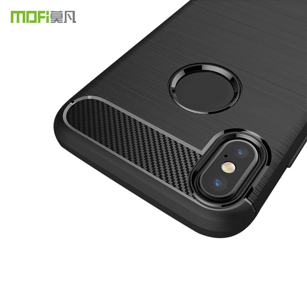 MOFI Carbon Fiber Texture Brushed TPU Back Case with Apple Logo for iPhone XS/X 5.8-inch - Black - 4