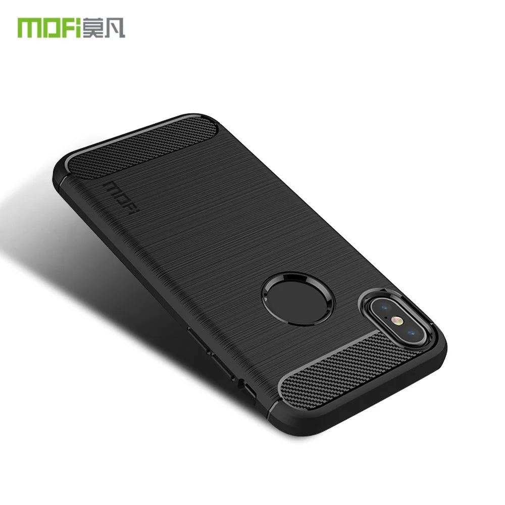 MOFI Carbon Fiber Texture Brushed TPU Back Case with Apple Logo for iPhone XS/X 5.8-inch - Black - 5