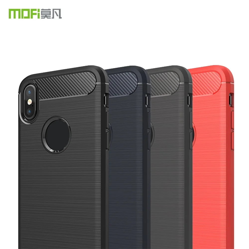 MOFI Carbon Fiber Texture Brushed TPU Back Case with Apple Logo for iPhone XS/X 5.8-inch - Black - 6