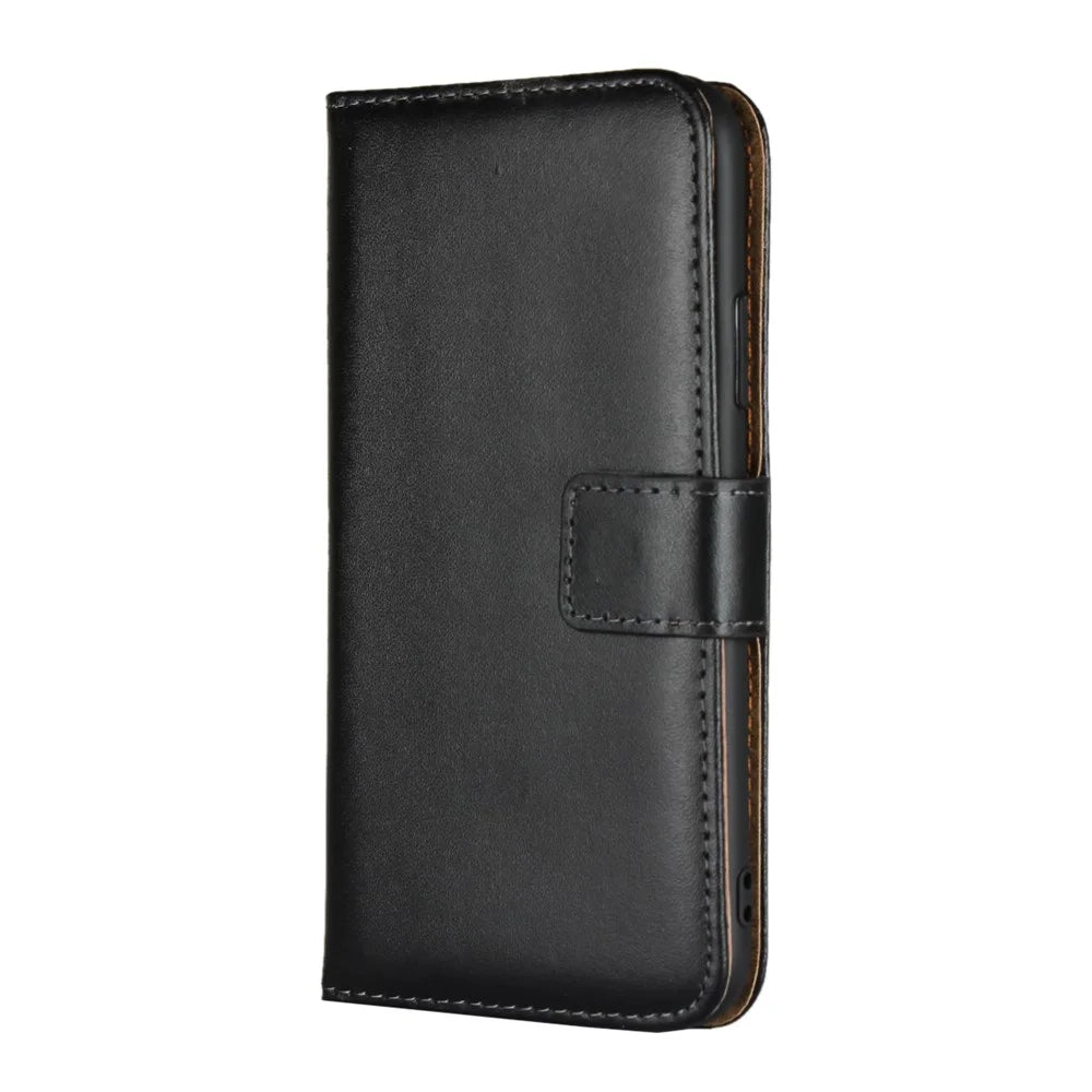For iPhone XS 5.8 inch Genuine Split Leather Stand Wallet Flip Case - Black - 2