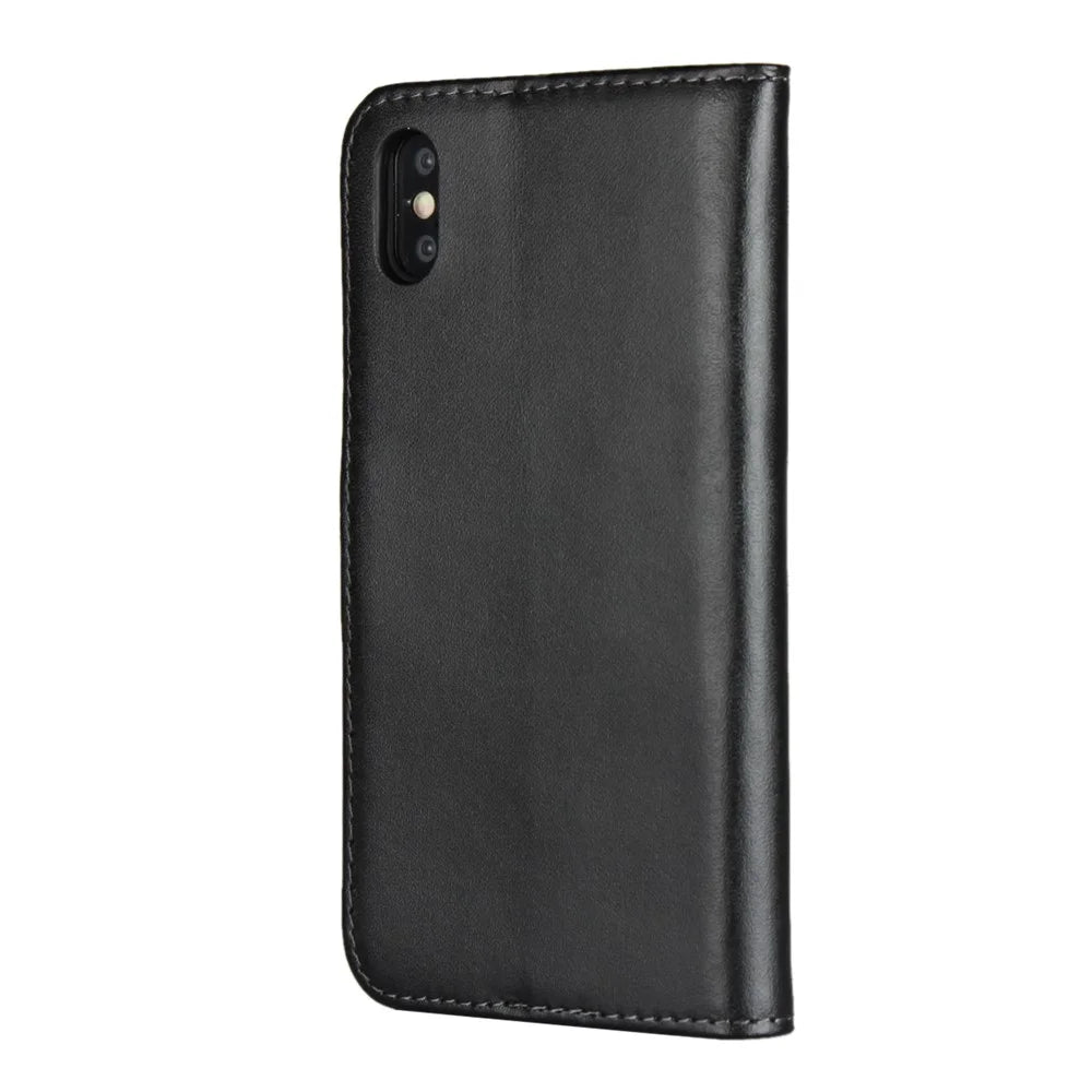 For iPhone XS 5.8 inch Genuine Split Leather Stand Wallet Flip Case - Black - 3