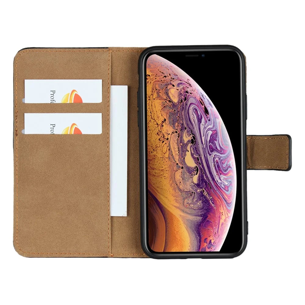 For iPhone XS 5.8 inch Genuine Split Leather Stand Wallet Flip Case - Black - 4
