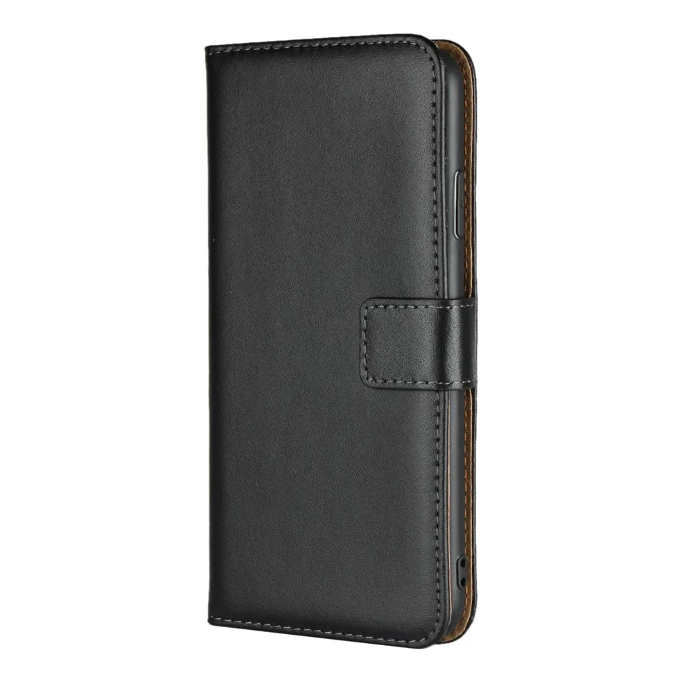 For iPhone XS Max 6.5 inch Genuine Split Leather Stand Wallet Folio Case - Black - 2