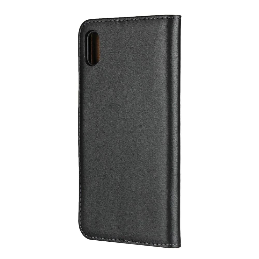 For iPhone XS Max 6.5 inch Genuine Split Leather Stand Wallet Folio Case - Black - 3