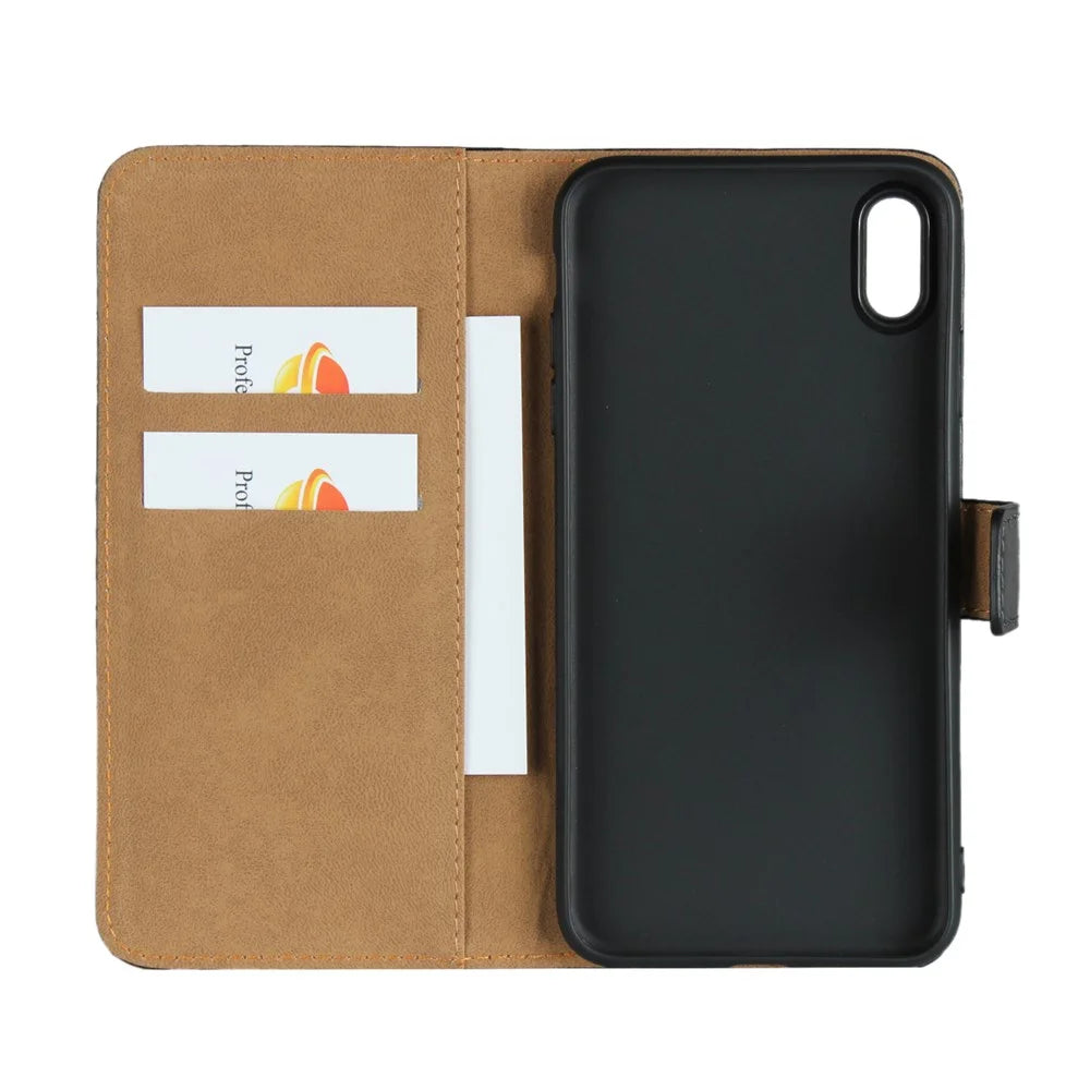 For iPhone XS Max 6.5 inch Genuine Split Leather Stand Wallet Folio Case - Black - 4