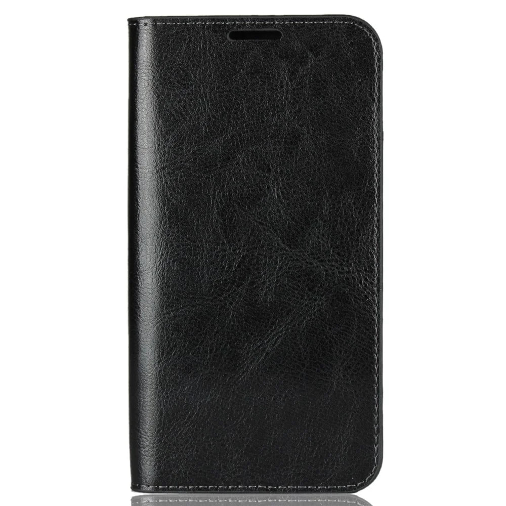 Crazy Horse Texture Genuine Leather Cover for iPhone XR 6.1 inch, Shockproof TPU Wallet Viewing Stand Flip Phone Case - Black - 2