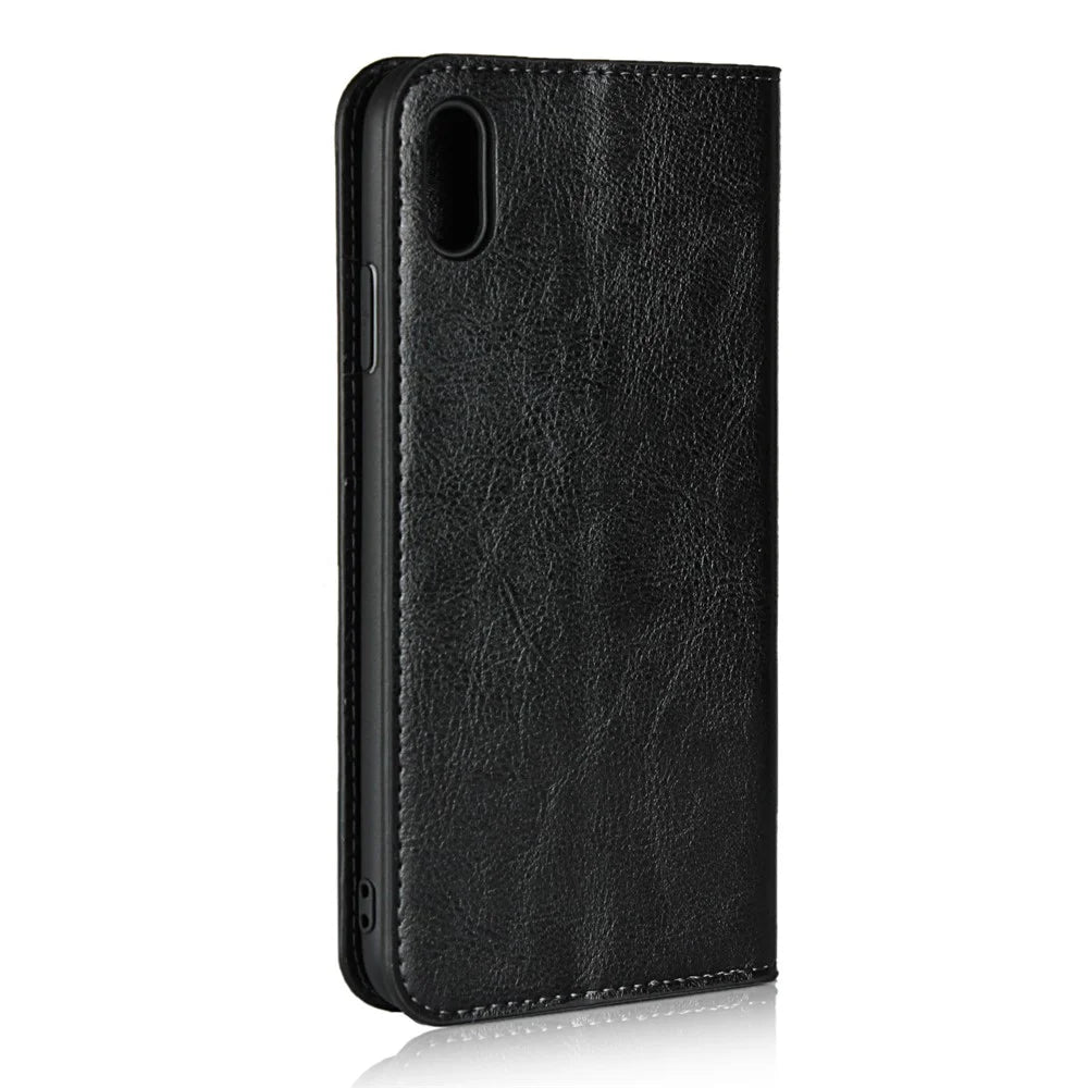 For iPhone XS Max 6.5 inch Crazy Horse Genuine Leather Wallet Case with Stand - Black - 3