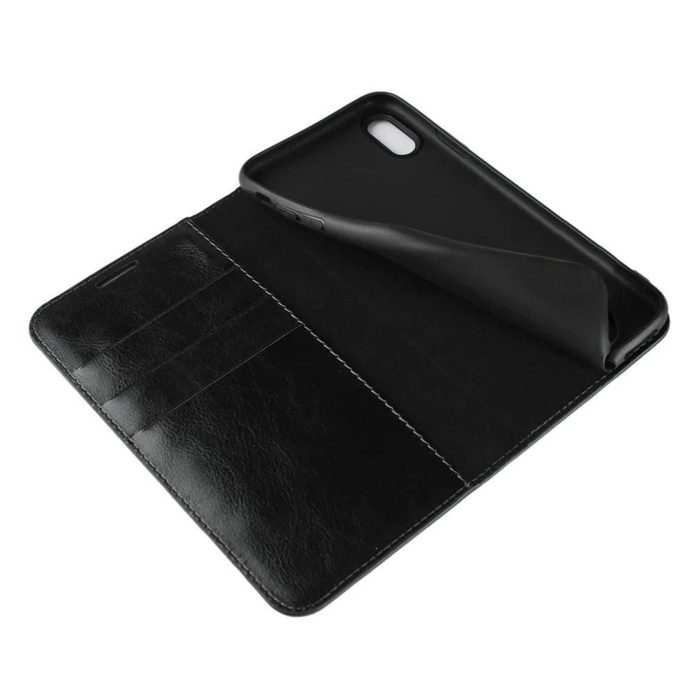 For iPhone XS Max 6.5 inch Crazy Horse Genuine Leather Wallet Case with Stand - Black - 6