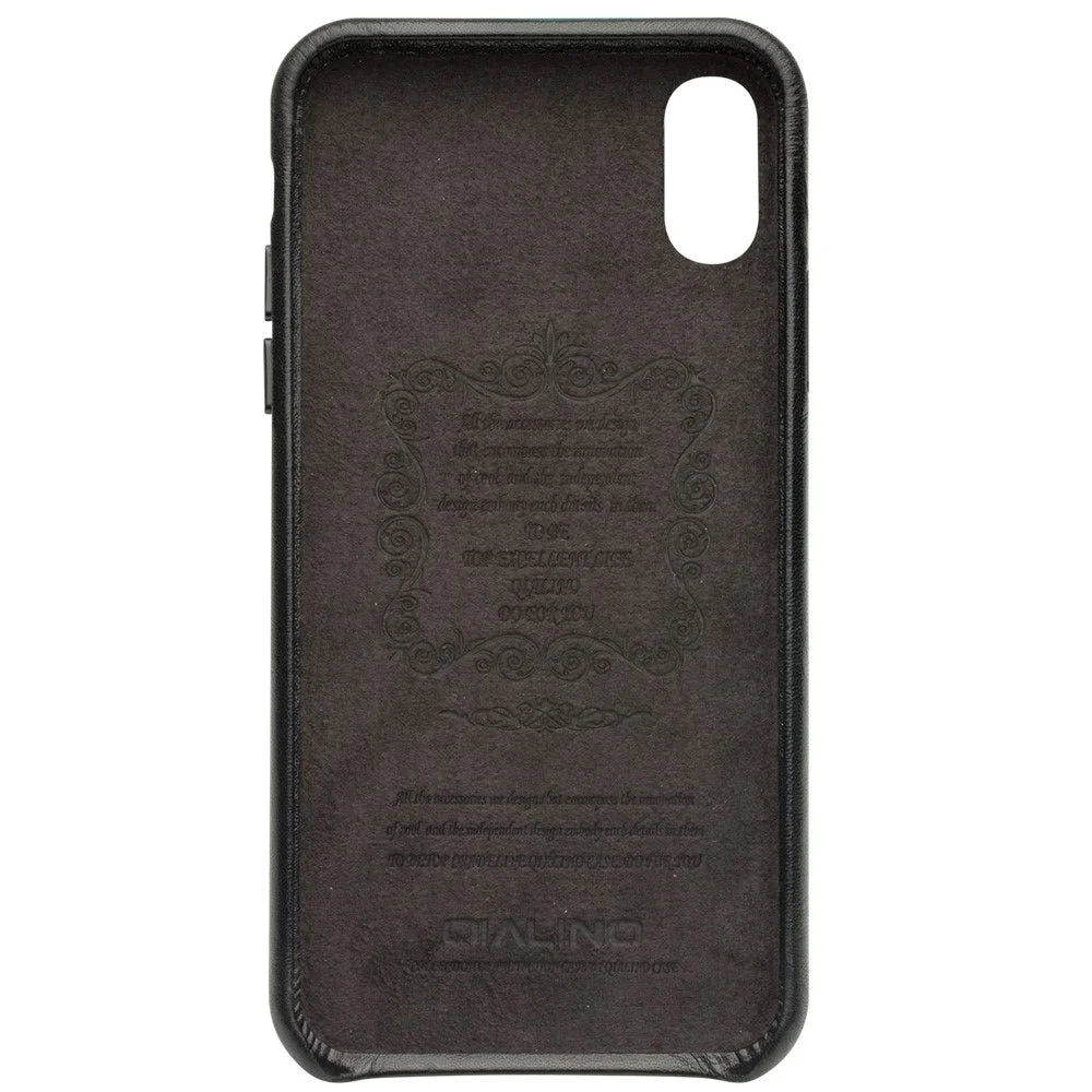 QIALINO for iPhone XR 6.1 inch Genuine Leather Coated PC Hard Case - Black - 3
