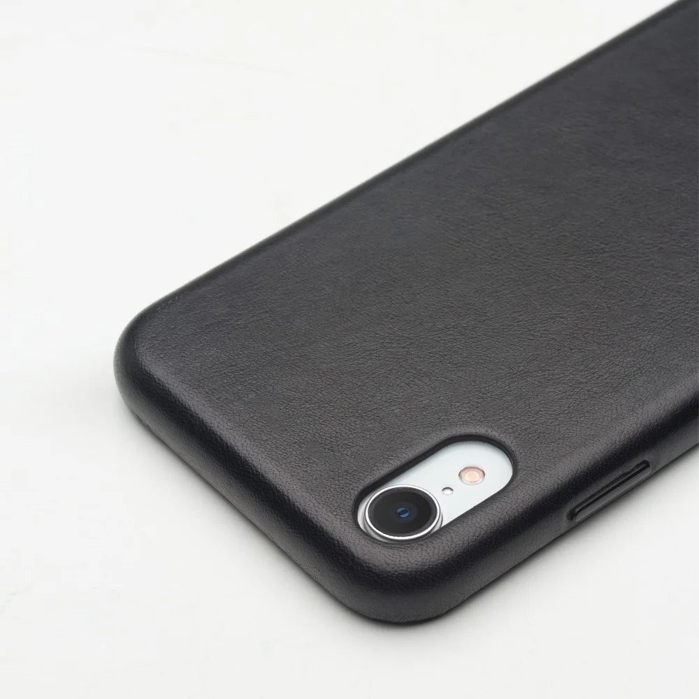 QIALINO for iPhone XR 6.1 inch Genuine Leather Coated PC Hard Case - Black - 5