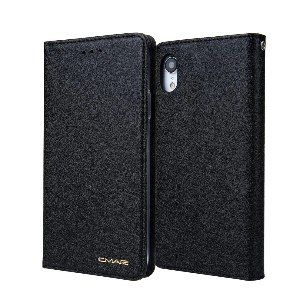CMAI2 Silk Texture PU Leather Flip Case for iPhone XR 6.1 inch - Black - 1