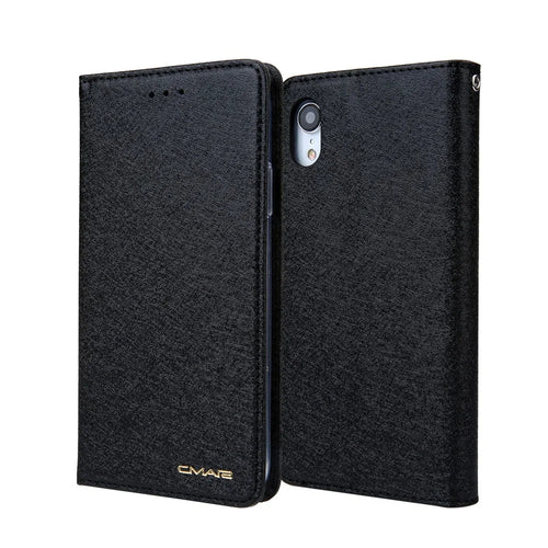 CMAI2 Silk Texture PU Leather Flip Case for iPhone XR 6.1 inch - Black - 1