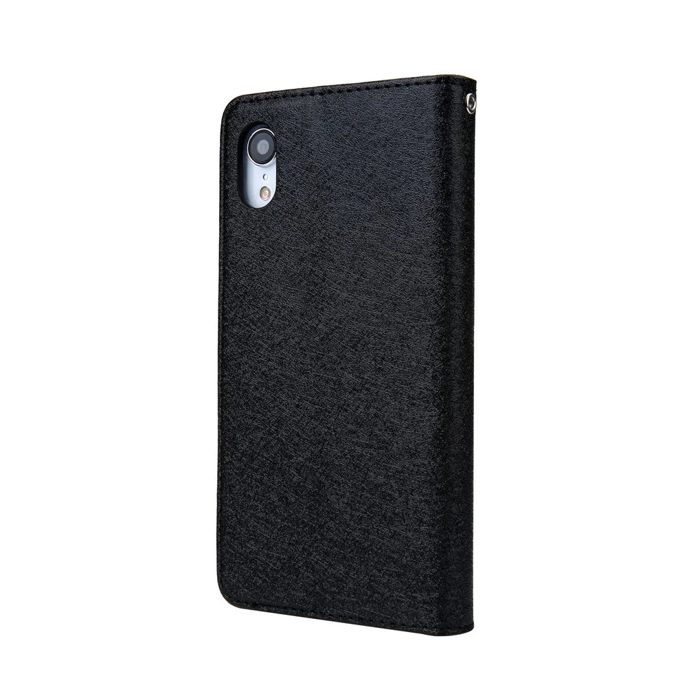 CMAI2 Silk Texture PU Leather Flip Case for iPhone XR 6.1 inch - Black - 3