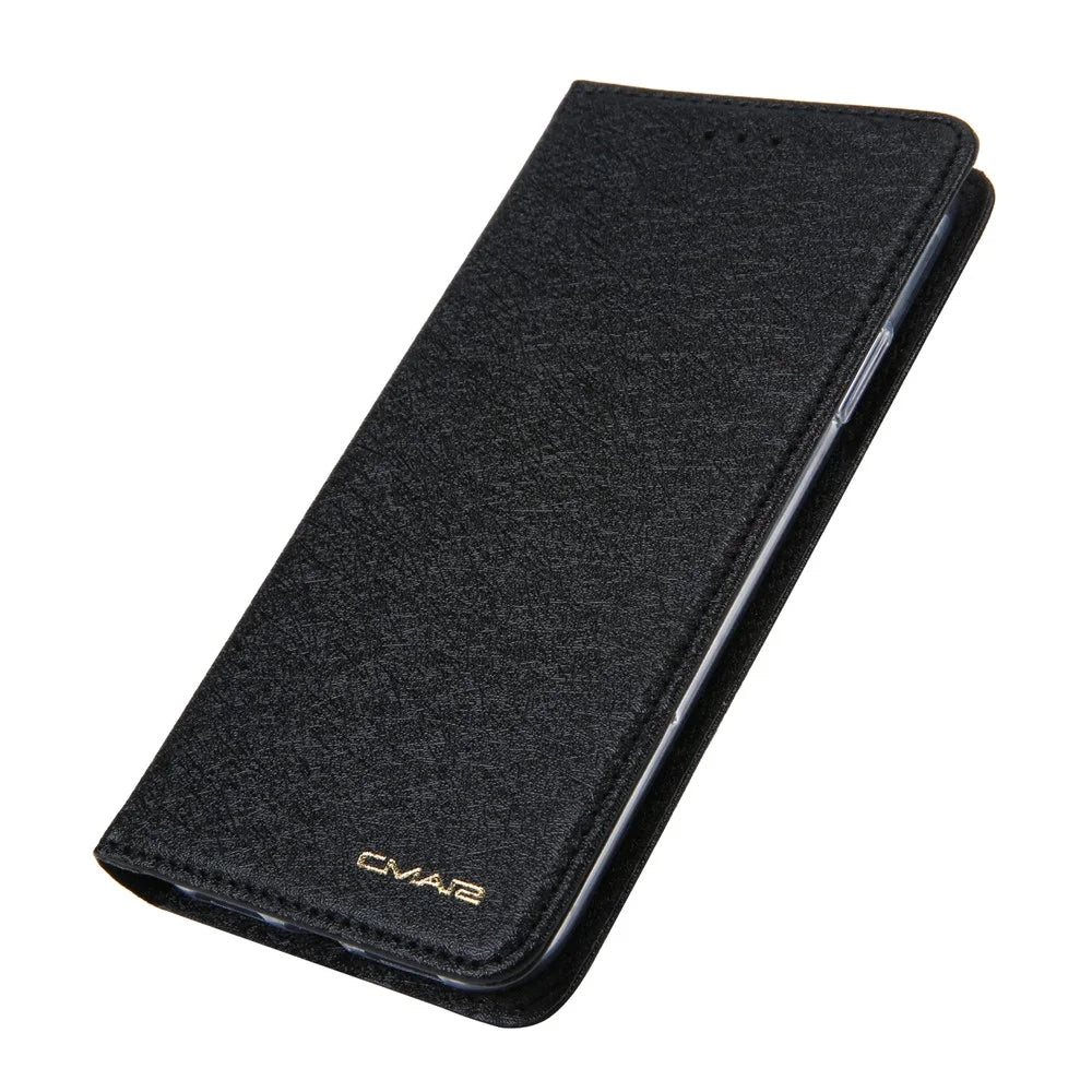 CMAI2 Silk Texture PU Leather Flip Case for iPhone XR 6.1 inch - Black - 4