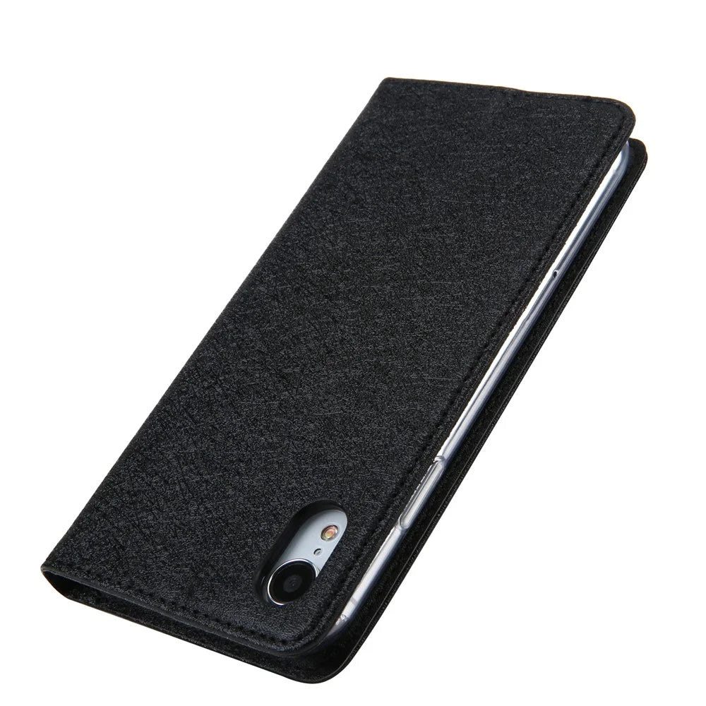 CMAI2 Silk Texture PU Leather Flip Case for iPhone XR 6.1 inch - Black - 5