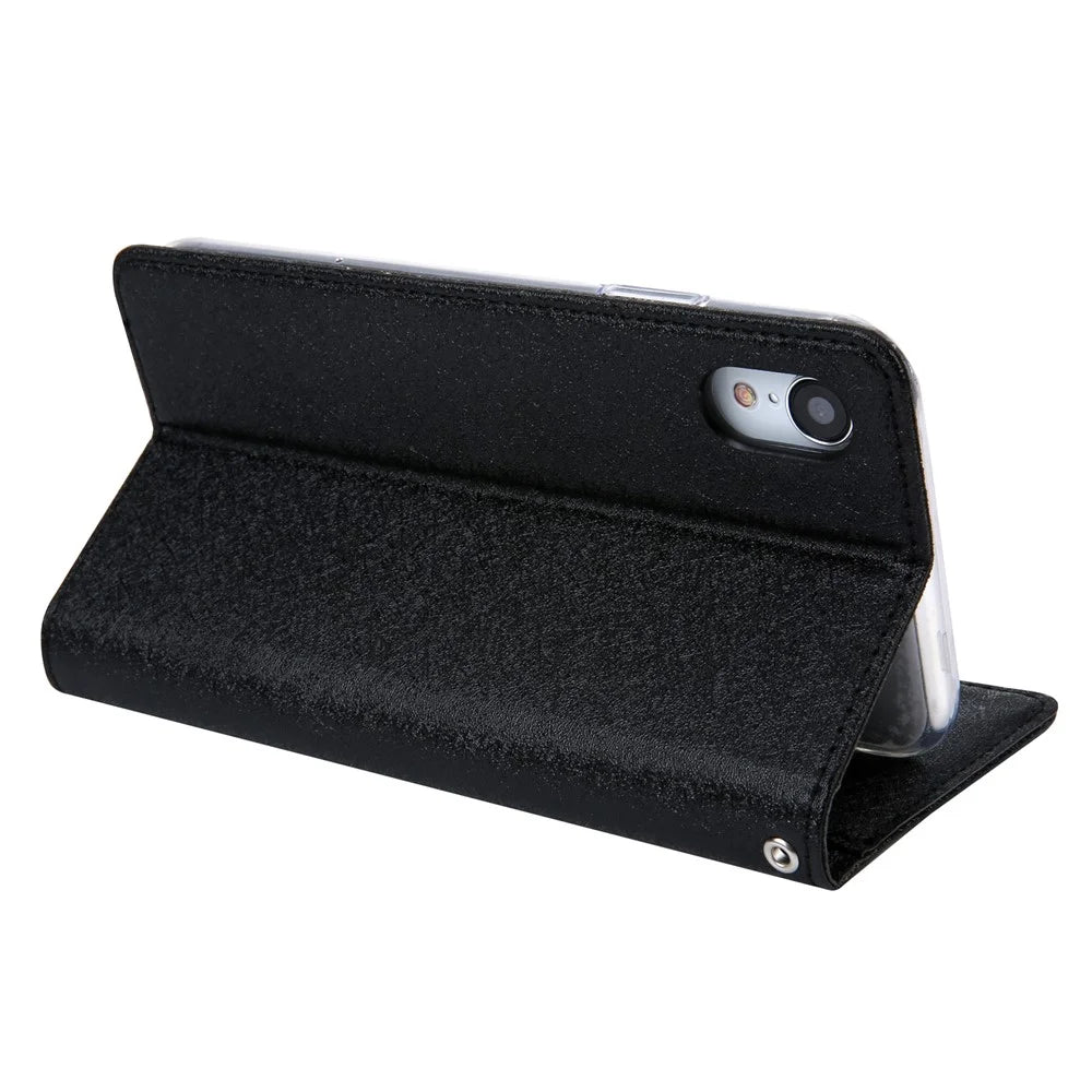 CMAI2 Silk Texture PU Leather Flip Case for iPhone XR 6.1 inch - Black - 6