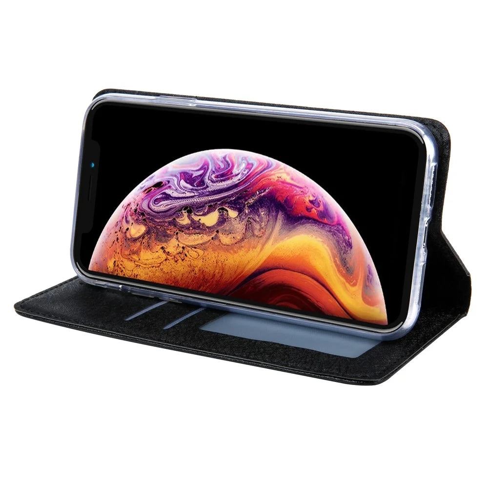 CMAI2 Silk Texture PU Leather Flip Case for iPhone XR 6.1 inch - Black - 7