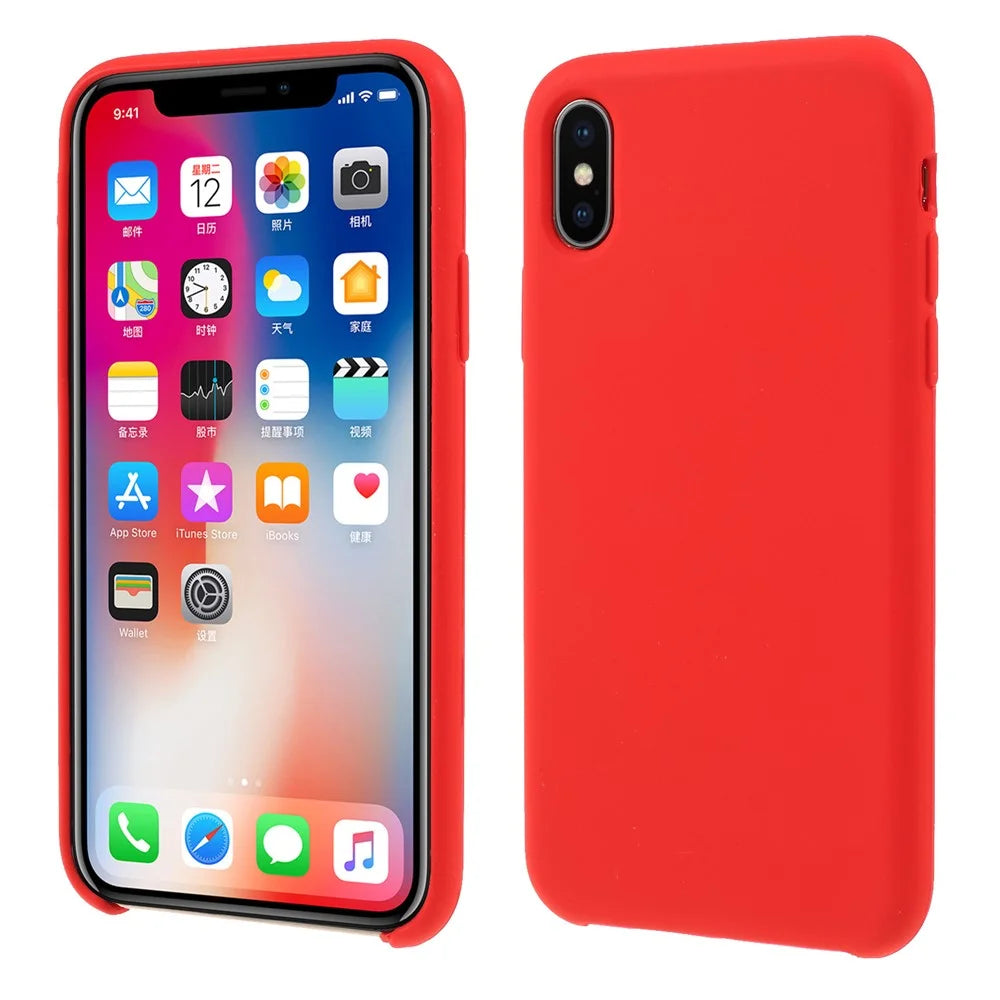 For iPhone XS / X 5.8 inch Solid Silicone Protection Case - Red - 1
