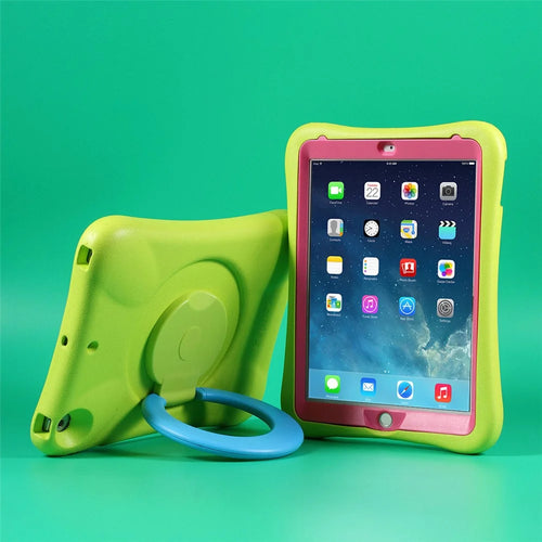 PEPKOO Cool EVA Shockproof Case with 360 Degree Rotary Kickstand for iPad 9.7-inch (2018) / (2017) - Green / Blue - 1