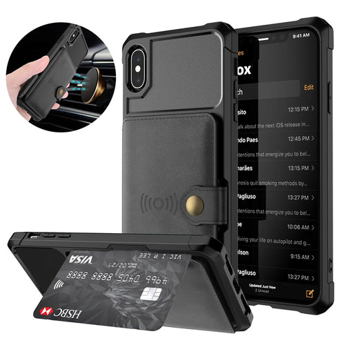 PU Leather Coated TPU Wallet Kickstand Mobile Case with Built-in Magnetic Sheet for iPhone X / XS 5.8 inch - Black - 1