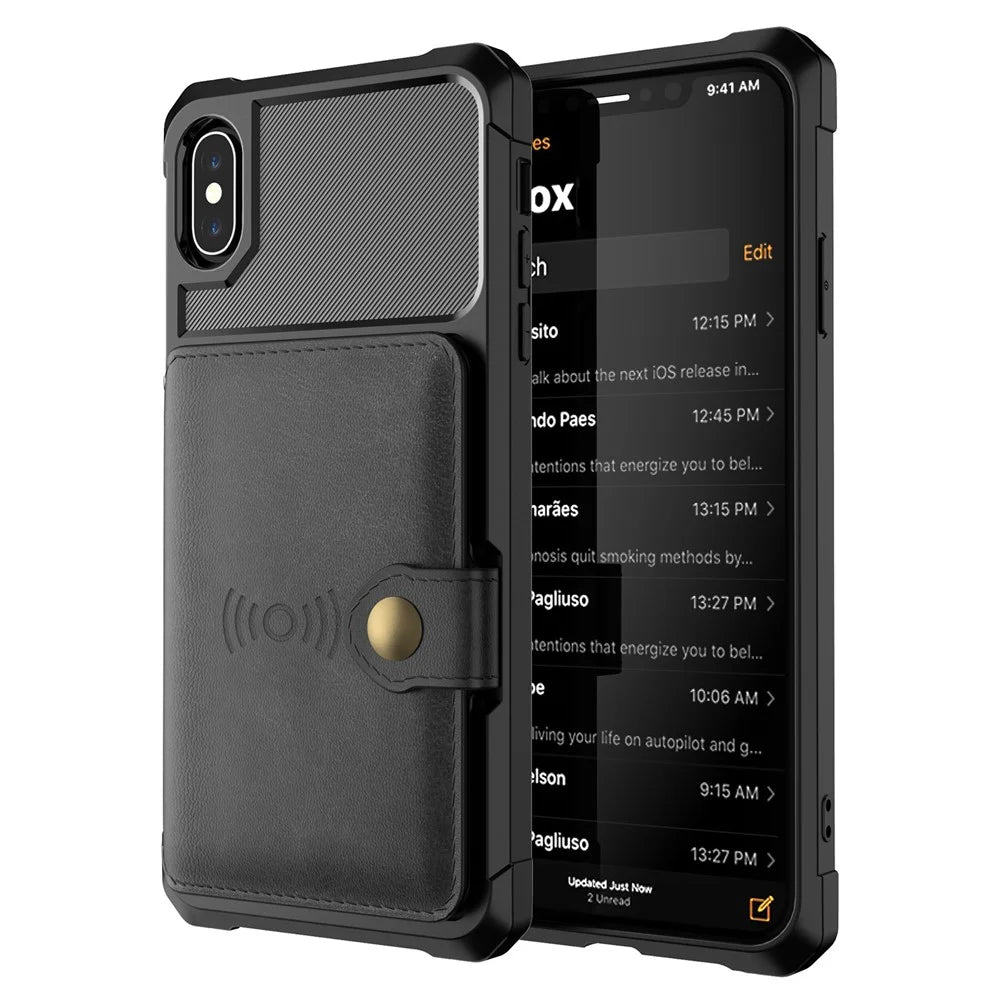PU Leather Coated TPU Wallet Kickstand Mobile Case with Built-in Magnetic Sheet for iPhone X / XS 5.8 inch - Black - 2