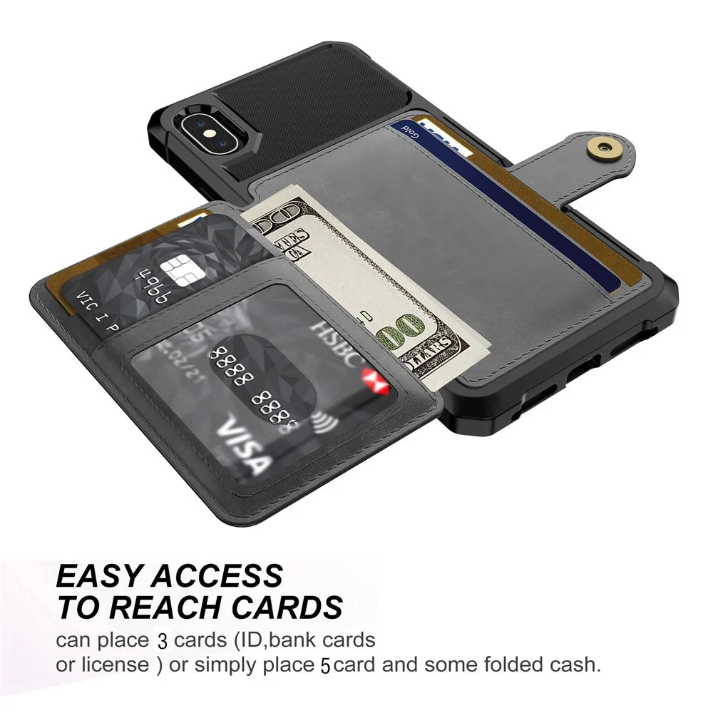 PU Leather Coated TPU Wallet Kickstand Mobile Case with Built-in Magnetic Sheet for iPhone X / XS 5.8 inch - Black - 4