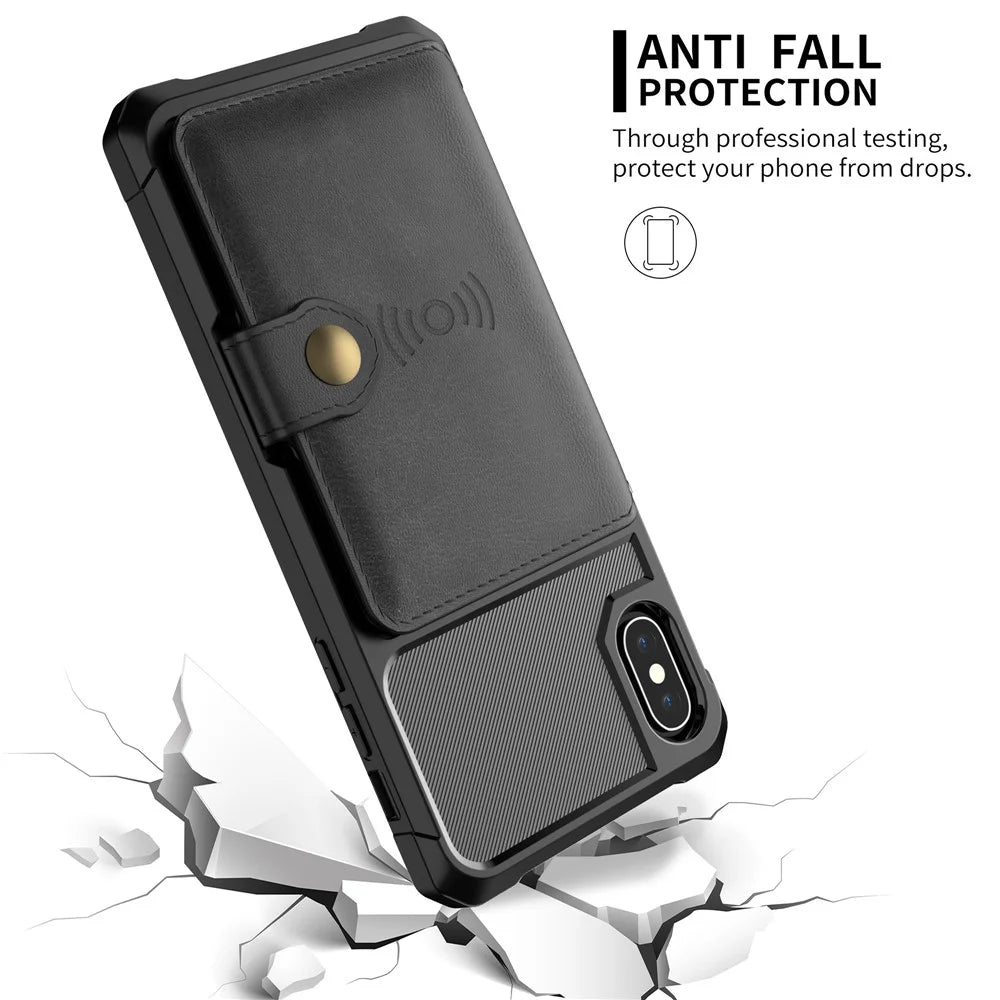 PU Leather Coated TPU Wallet Kickstand Mobile Case with Built-in Magnetic Sheet for iPhone X / XS 5.8 inch - Black - 5