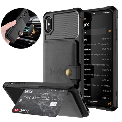 Leather Coated TPU Wallet Kickstand Casing with Built-in Magnetic Sheet for iPhone XS 5.8 inch - Black - 1